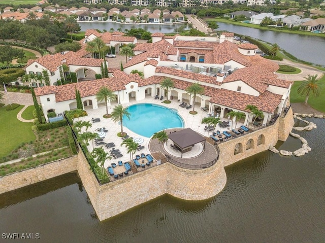 aerial view with a water view