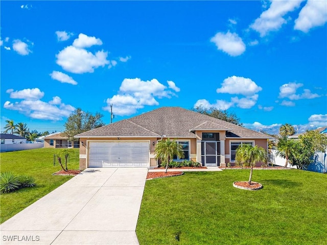 view of front of home with a garage and a front yard