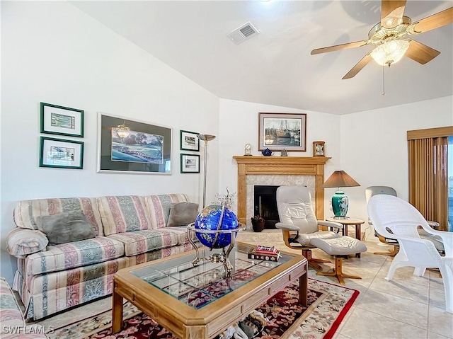 7397 Grande Pine Rd, Bokeelia, FL 33922 - tiled living room featuring lofted ceiling and a premium fireplace