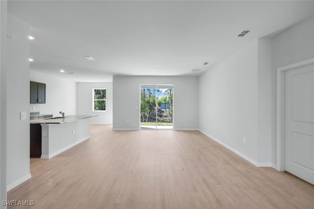 unfurnished living room with light wood-type flooring