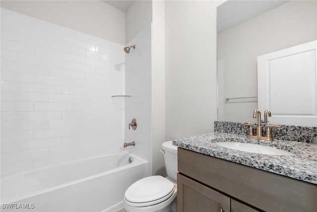 full bathroom featuring shower / tub combination, vanity, and toilet