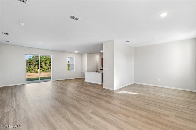 unfurnished living room with light hardwood / wood-style floors