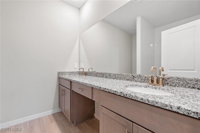 bathroom with vanity and wood-type flooring