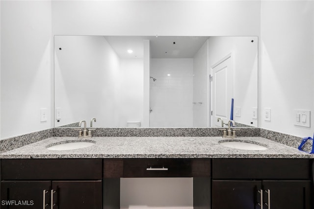 bathroom with vanity and walk in shower