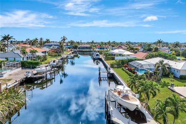 aerial view with a water view