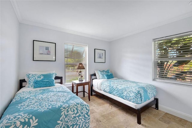 bedroom with crown molding