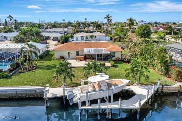 bird's eye view featuring a water view