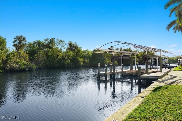 view of dock with a water view