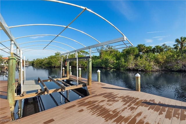 view of dock featuring a water view