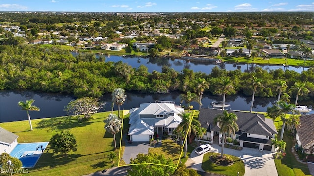 aerial view with a water view