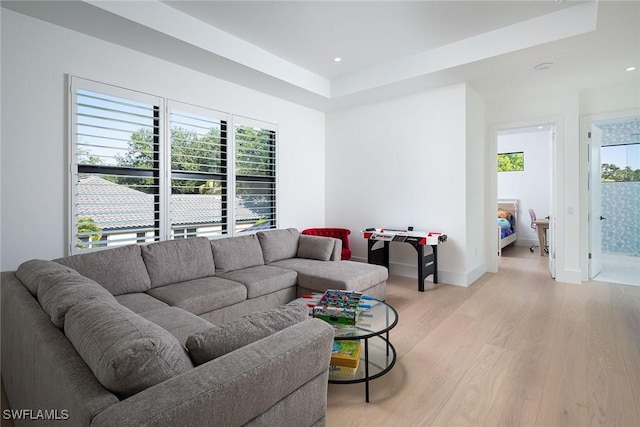 living room with plenty of natural light and light wood-type flooring