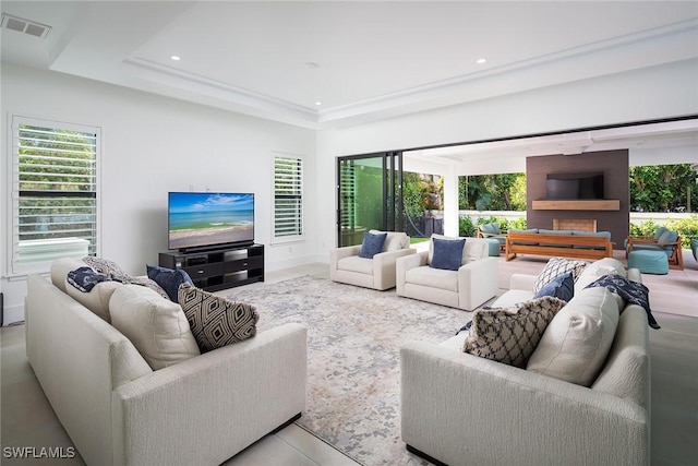 living room with a raised ceiling