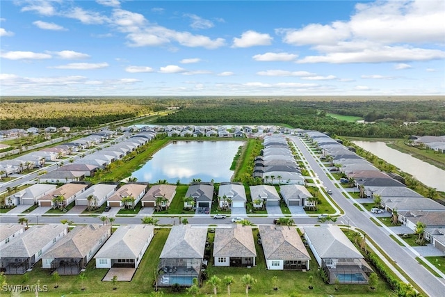 aerial view featuring a water view