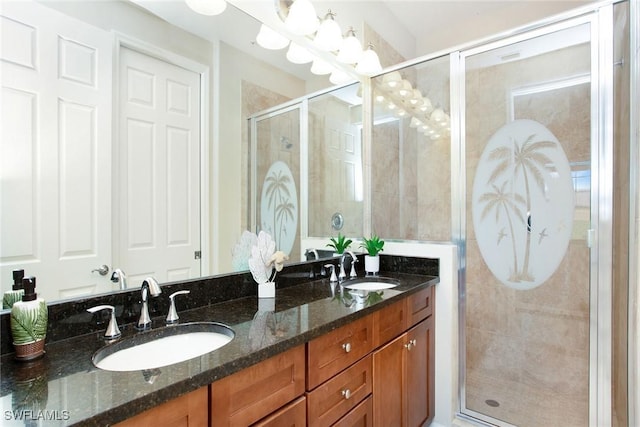 bathroom featuring vanity and walk in shower