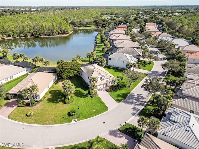 bird's eye view featuring a water view