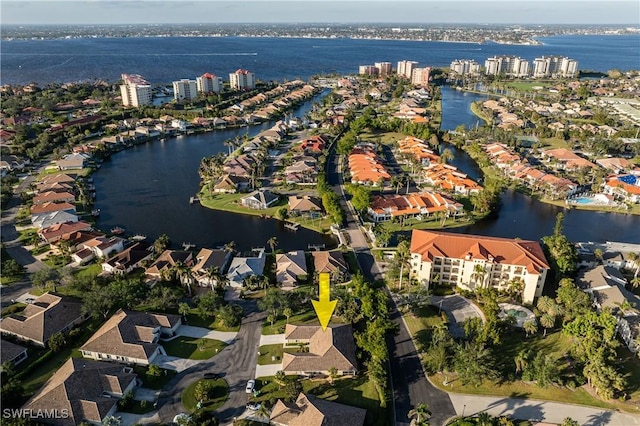 bird's eye view featuring a water view