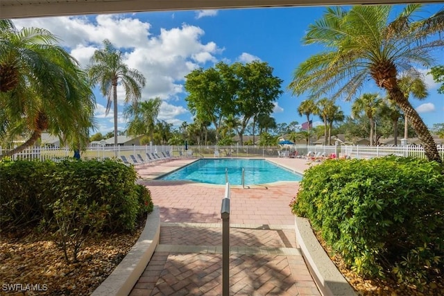 view of swimming pool with a patio