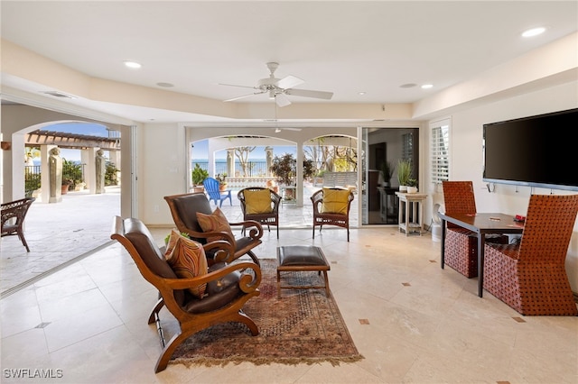 interior space featuring ceiling fan