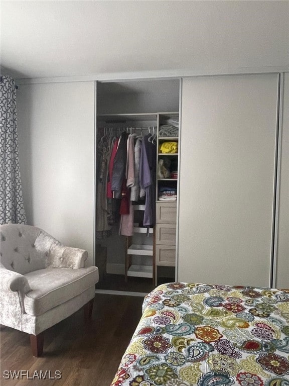 bedroom with a closet and dark wood-type flooring