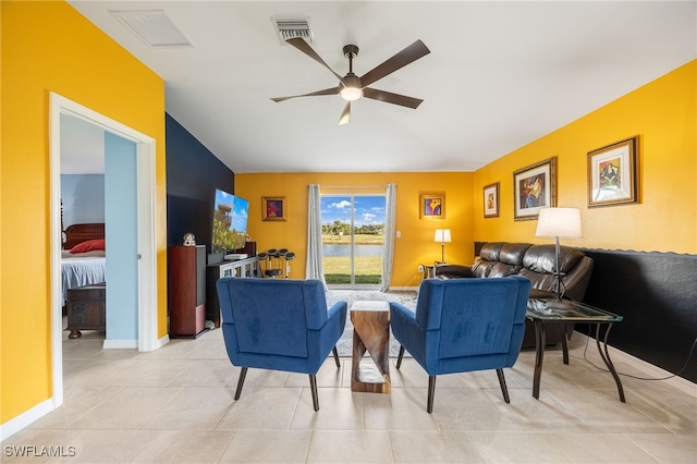 living room with ceiling fan