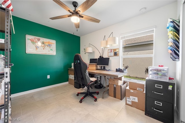 office area featuring ceiling fan