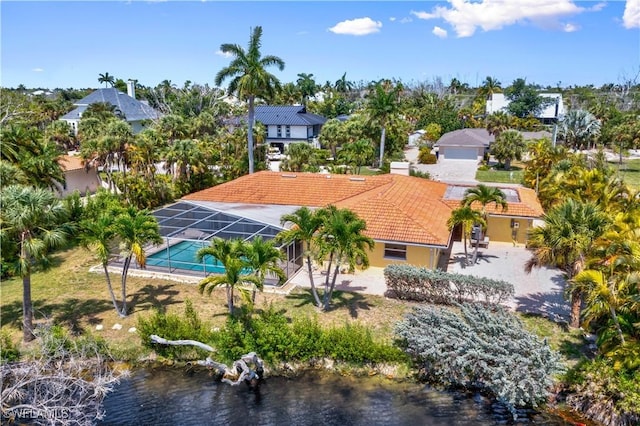 bird's eye view featuring a water view