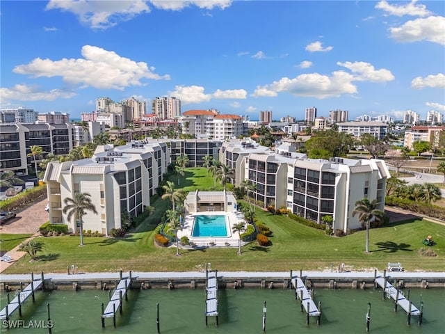 bird's eye view featuring a water view