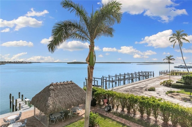 view of dock featuring a water view