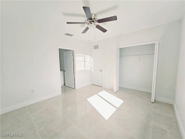 unfurnished bedroom with ceiling fan