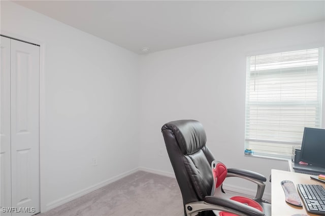 view of carpeted home office