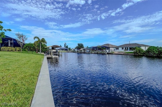 property view of water with a dock