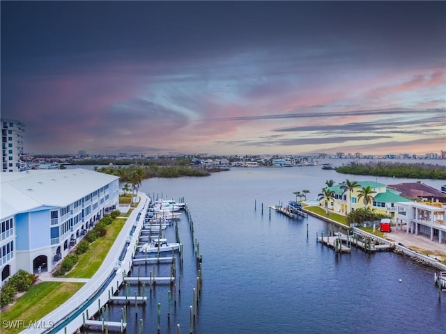 property view of water featuring a dock