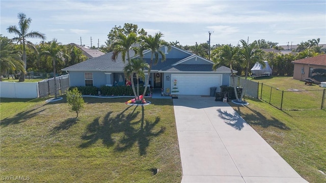 view of front of home featuring a garage and a front lawn