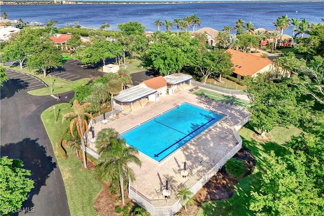 aerial view with a water view