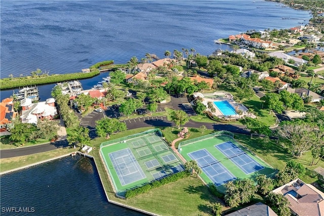 aerial view featuring a water view