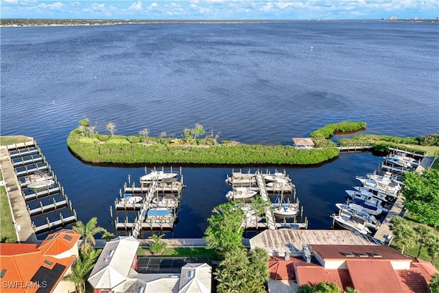 aerial view featuring a water view