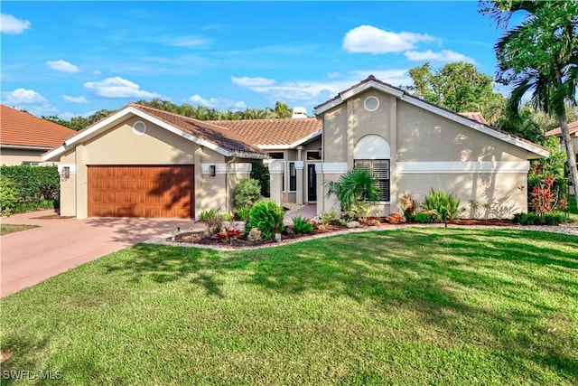 view of front of house featuring a garage and a front yard