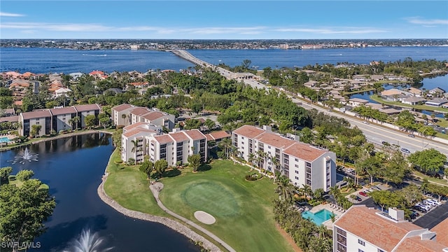 aerial view featuring a water view