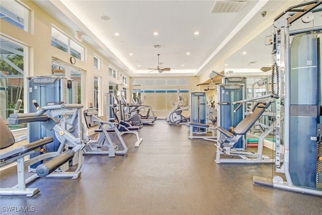 3065 Driftwood Way Unit 4206, Naples, FL 34109 - exercise room with recessed lighting, ceiling fan, and visible vents