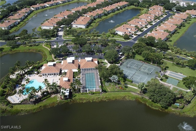 drone / aerial view featuring a water view