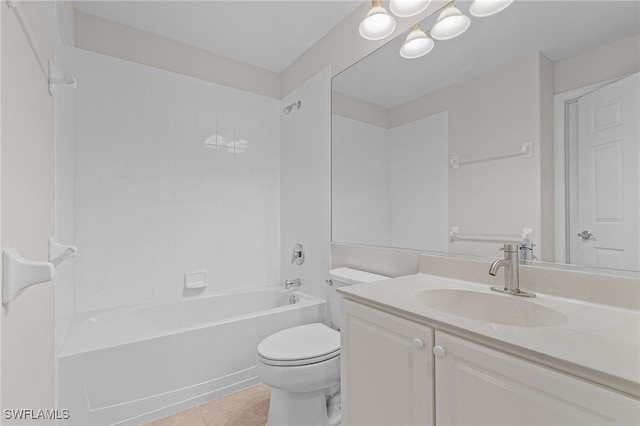 full bathroom featuring tile patterned flooring, shower / tub combination, vanity, and toilet