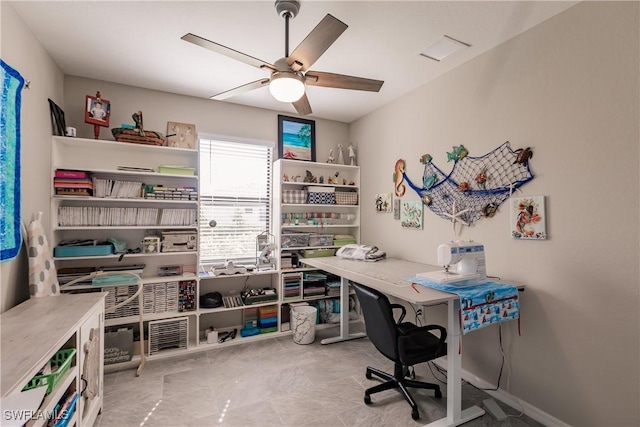 home office featuring ceiling fan