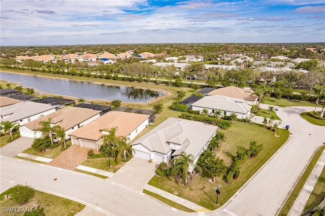 aerial view with a water view