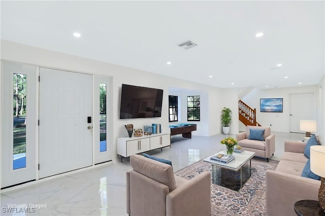 living room with pool table