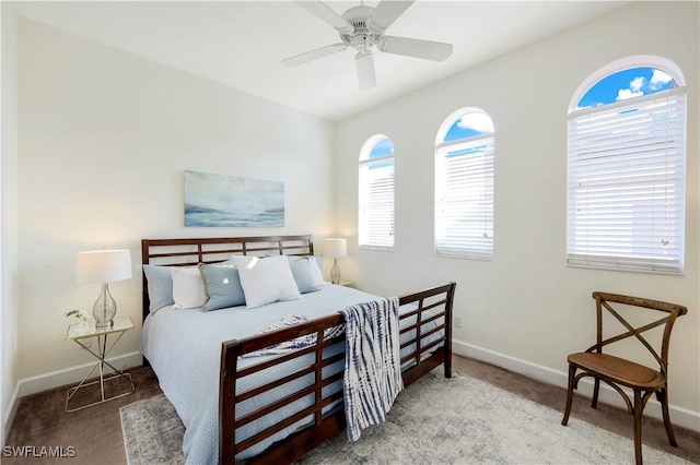 bedroom featuring carpet floors and ceiling fan