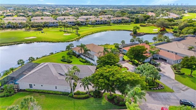 aerial view with a water view