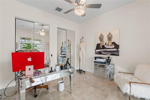 home office with ceiling fan