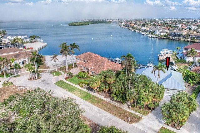 aerial view with a water view