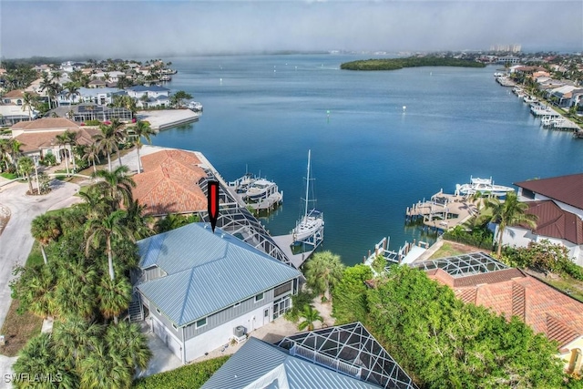 aerial view with a water view