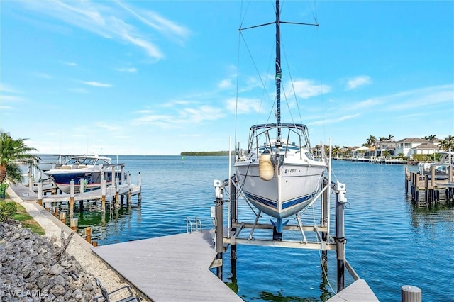 view of dock with a water view